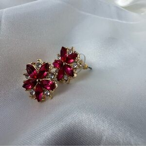 Elegant Gold and Red Floral Earrings